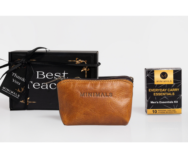 Teachers Gift for Him: Tan 14-piece Men's Essentials Kit + FREE 8-p Consumables Refill Pack + Personalised Giftbox + Card