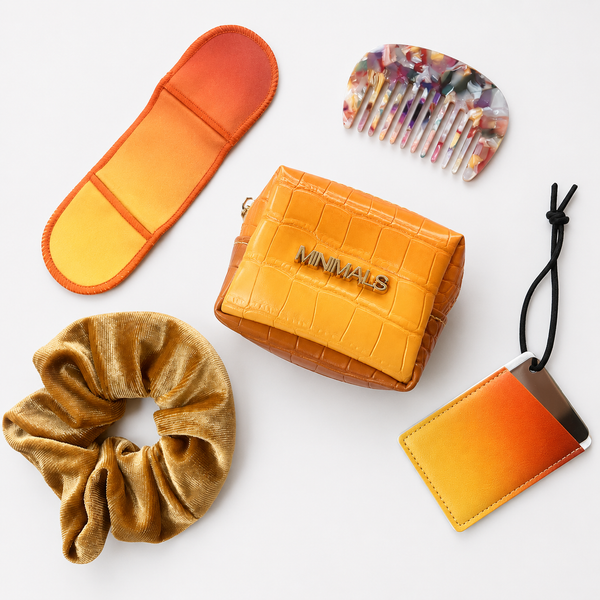 Orange/Yellow Ombre Gift Bundle: EDC Kit + Scrunchie + Mirror + Lens Cloth + Comb