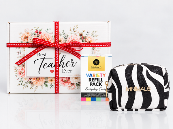 Teacher Gift for Her: Minimals Zebra 20-piece EDC Kit + Variety Refill Pack Combo