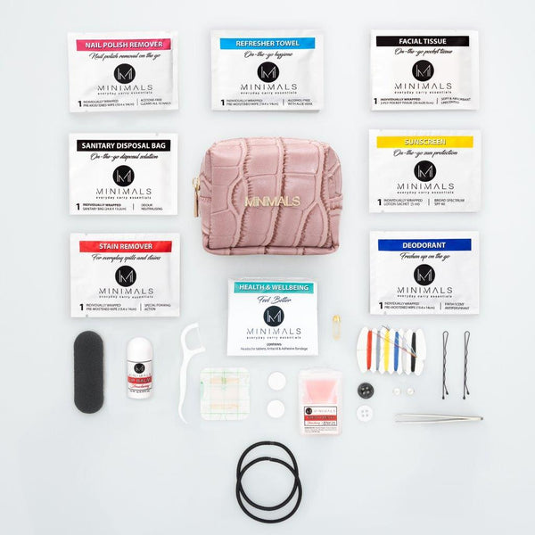 Teacher Gift: Minimals Pearl-pink 21-piece Everyday Carry Kit + 'Zip It' Scrunchie Combo