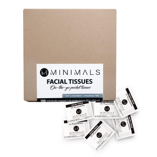 Minimals individually wrapped Facial Tissues - 100 bulk tissue sachets per box