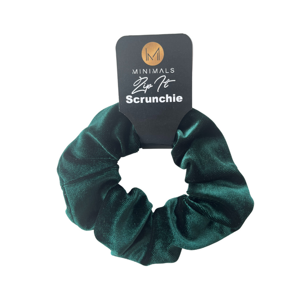 MINIMALS 'Zip It' Velvet Scrunchie - Emerald Green