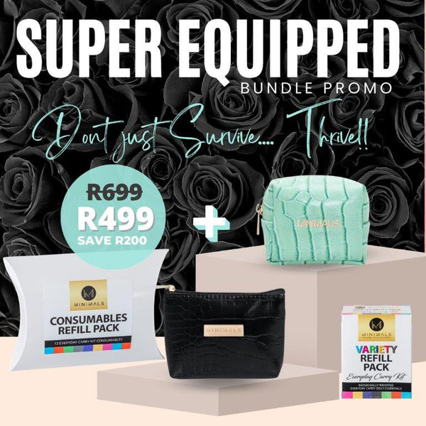 SUPER Equipped Bundle: Aquamarine EDC Kit + Grab & Go Pouch + 7-Sachet Refill Pack + 12-Pack Consumables Pillow Pack