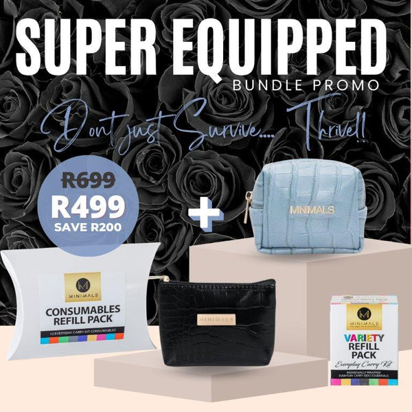 SUPER Equipped Bundle: Ice-Blue EDC Kit + Grab & Go Pouch + 7-Sachet Refill Pack + 12-Pack Cosumables Refill Pack