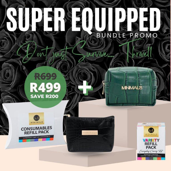 SUPER Equipped Bundle: Emerald-Green EDC Kit + Grab & Go Pouch + 7-Sachet Refill Pack + 12-Pack Consumables Refill Pack