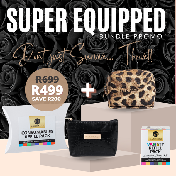 SUPER Equipped Bundle: Leopard Skin EDC Kit + Grab & Go Pouch + 7-Sachet Refill Pack + 12-Pack Cosumables Refill Pack (Copy)