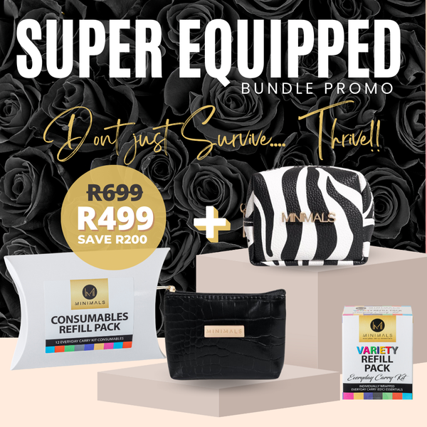 SUPER Equipped Bundle: Zebra Skin EDC Kit + Grab & Go Pouch + 7-Sachet Refill Pack + 12-Pack Cosumables Refill Pack (Copy) (Copy)