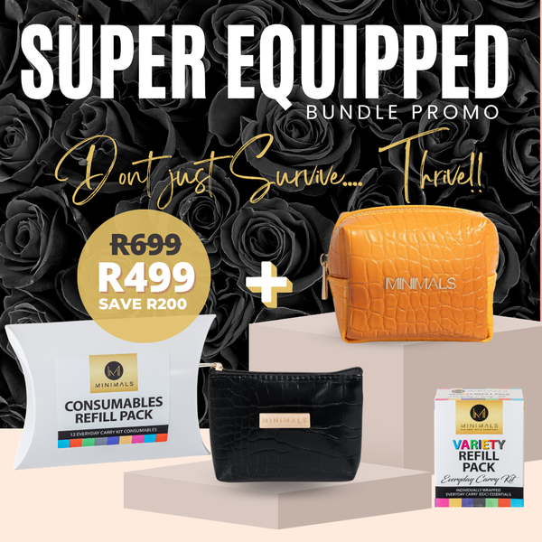 SUPER Equipped Bundle: Burnt Orange Tangerine EDC Kit + Grab & Go Pouch + 7-Sachet Refill Pack + 12-Pack Consumables Pack