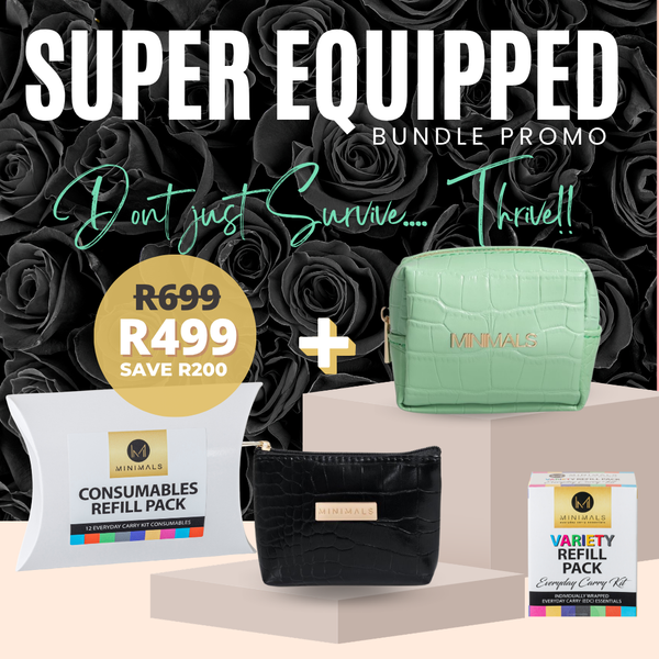 SUPER Equipped Bundle: Mint Green EDC Kit + Grab & Go Pouch + 7-Sachet Refill Pack + 12-Pack Consumables Pillow Pack