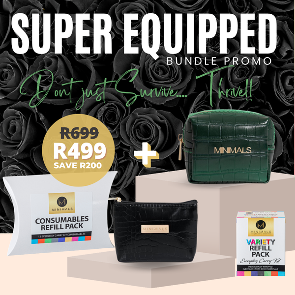 SUPER Equipped Bundle: Emerald-Green EDC Kit + Grab & Go Pouch + 7-Sachet Refill Pack + 12-Pack Consumables Refill Pack
