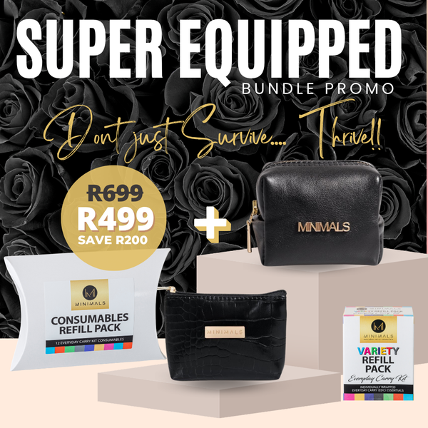 SUPER Equipped Bundle: Black Leather EDC Kit + Grab & Go Pouch + 7-Sachet Refill Pack + 12-Pack Consumables Refill Pack
