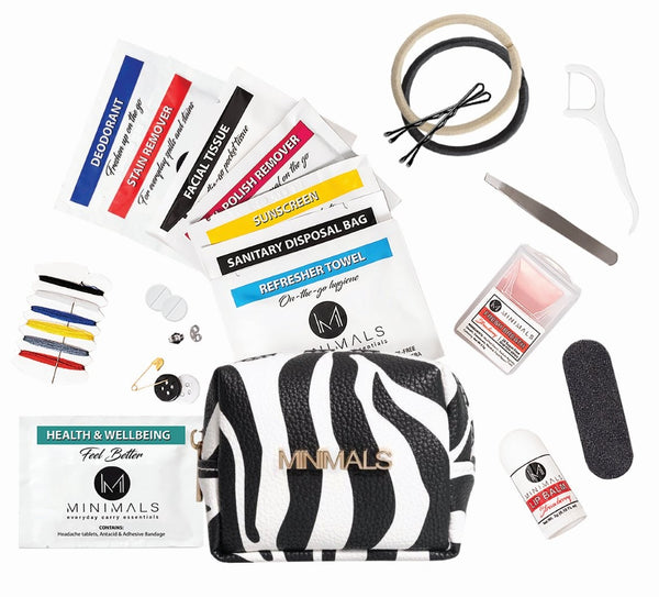 SAFARI Gift Bundle: Zebra EDC Kit + Zip-it Scrunchie + Pocket Mirror + Glasses Cleaner + Comb