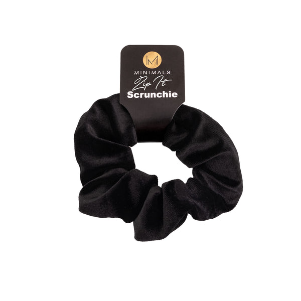 MINIMALS 'Zip It' Velvet Scrunchie - Raven Black