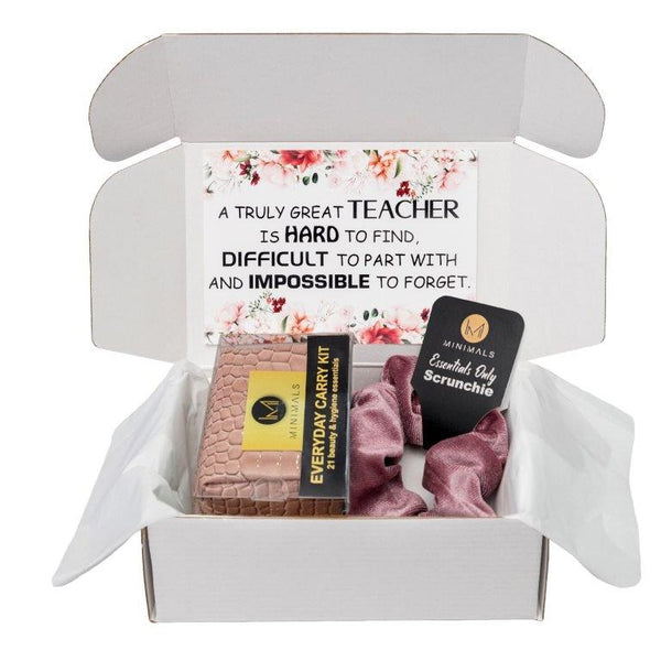 Teacher Gift: Minimals Pearl-pink 21-piece Everyday Carry Kit + 'Zip It' Scrunchie Combo